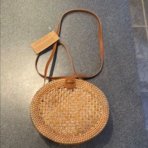 Round Woven Crossbody Bag - Natural